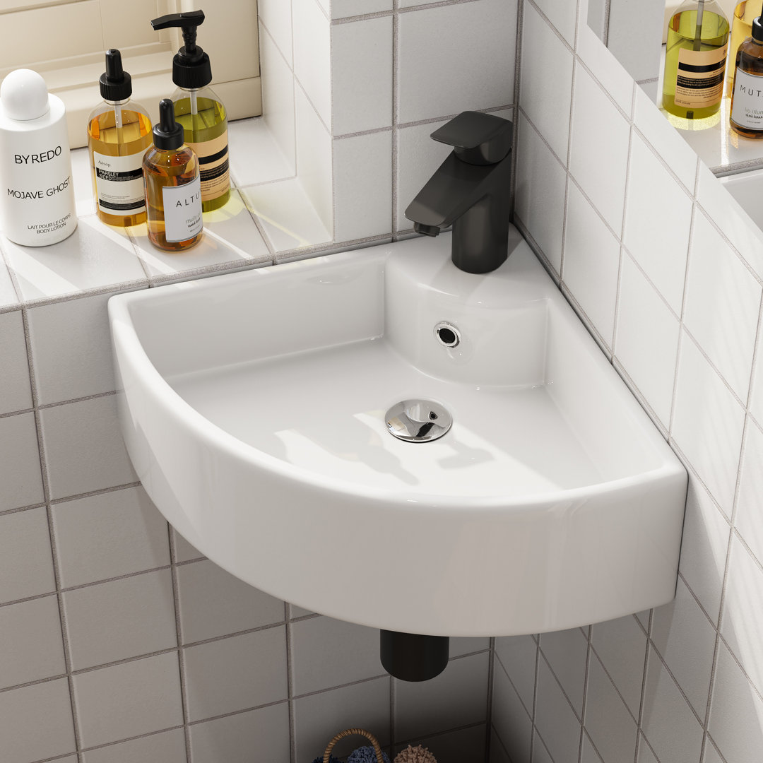 White Ceramic Corner Manders - 46x33x13cm (hxwxd) Slim Edge Bathroom Wash Manders - Wall-mounted & Countertop Mounted Small Space Sink For Bathroom, C