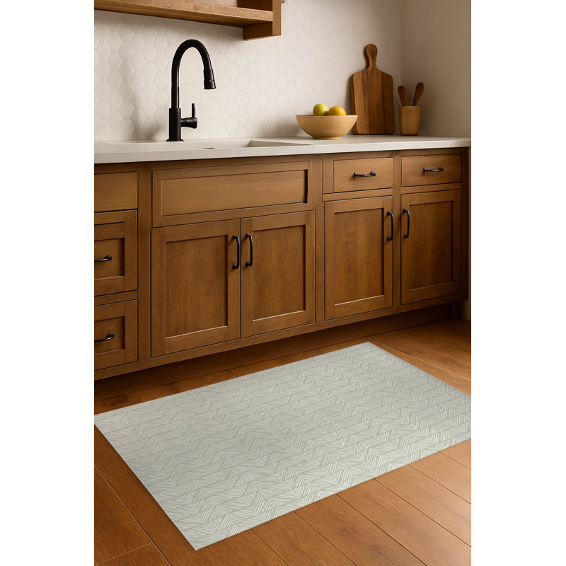 Tapis de cuisine à rayures et à chevrons, Vert clair, Rectangle 5 pi x 7 pi