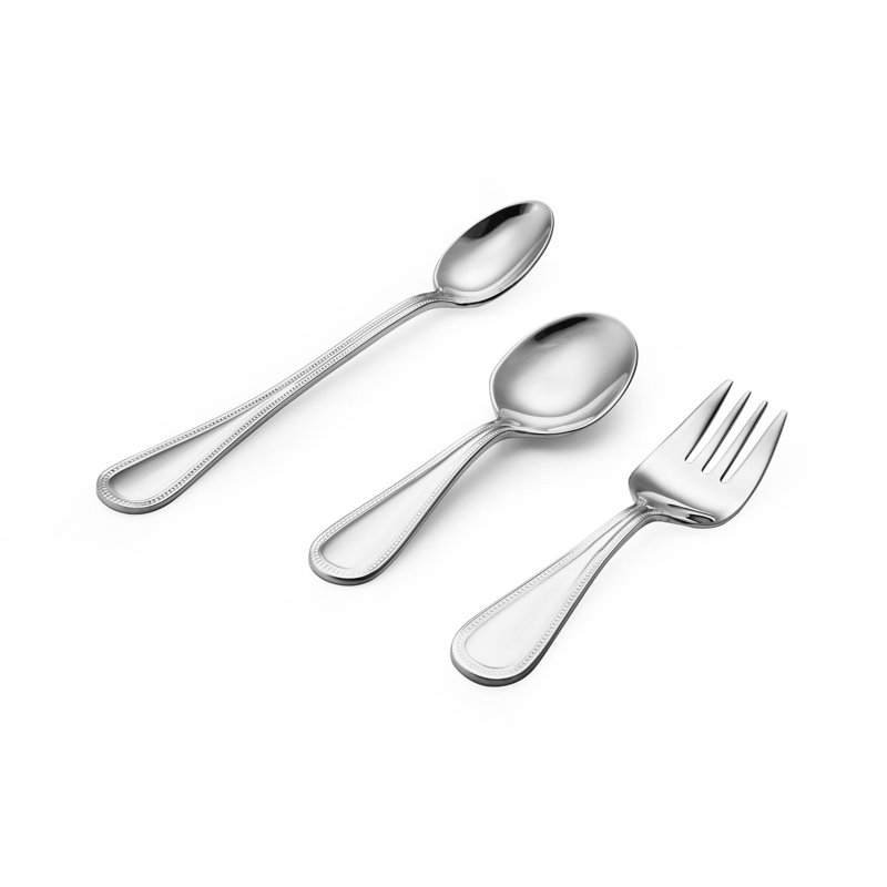 Beaded 3-Piece 18/10 Stainless Steel Baby Set