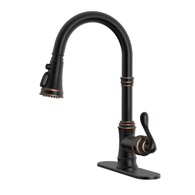 Swivel Pull-Down 3 Spray High Arc Single-Handle Kitchen Faucet With Deck Plate
