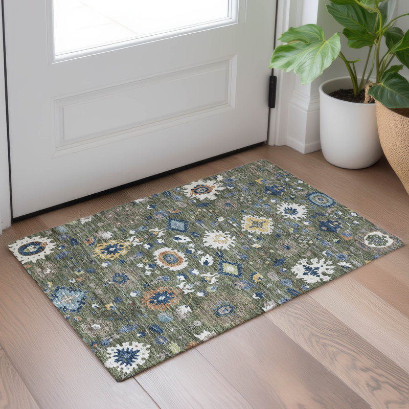 Tapis traditionnel lavable à la machine intérieur / extérieur ACN2458, Olive, 1'8" x 2'6"