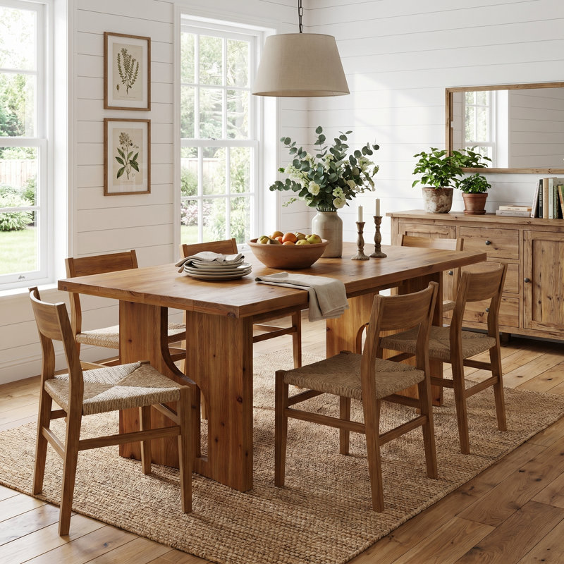 62.99" Solid Wood Dining Table With Cutout Bases, Farmhouse Rectangle Kitchen Table For 4-6