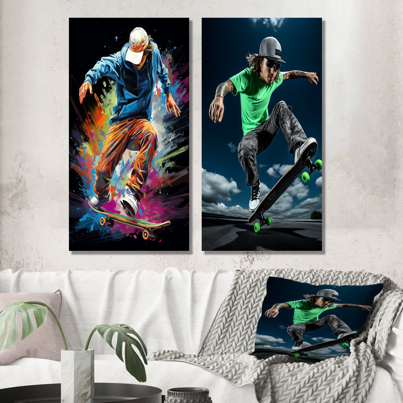 «Skateboard Thrills», 2 pièces, H 40 po x l 40 po, Toile tendue