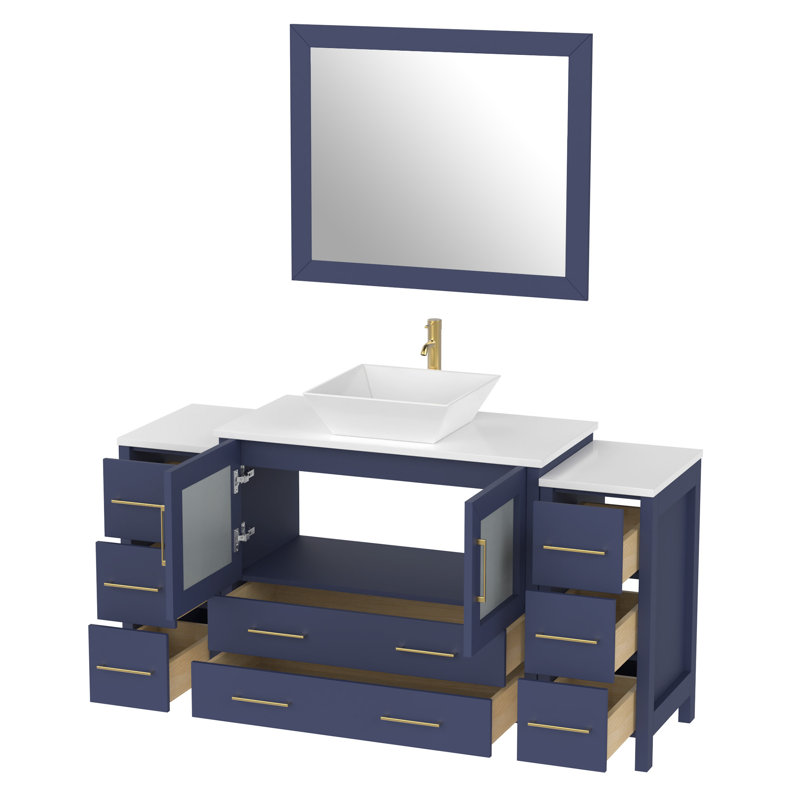 Ensemble de meuble-lavabo simple 60 "avec miroir 60", Bleu