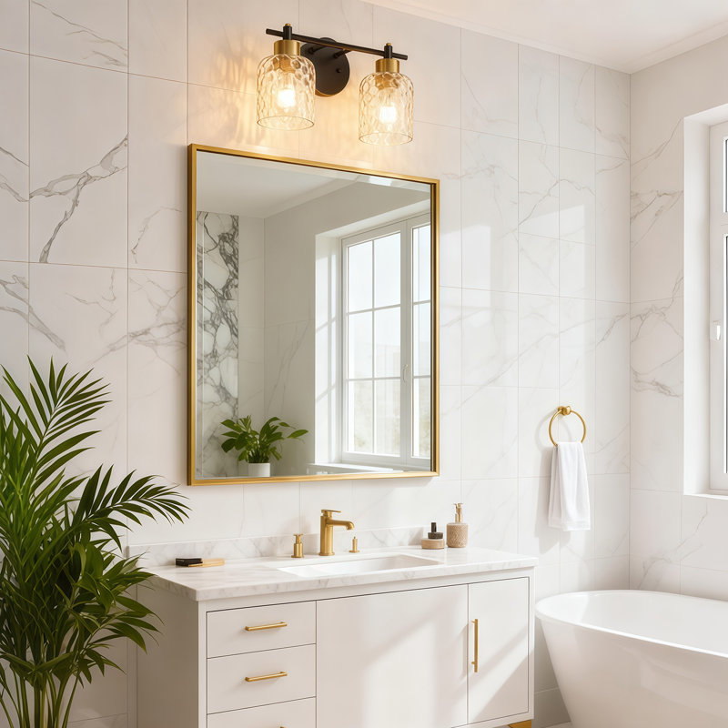 2-Light Hammered Glass Vanity Light, Clear