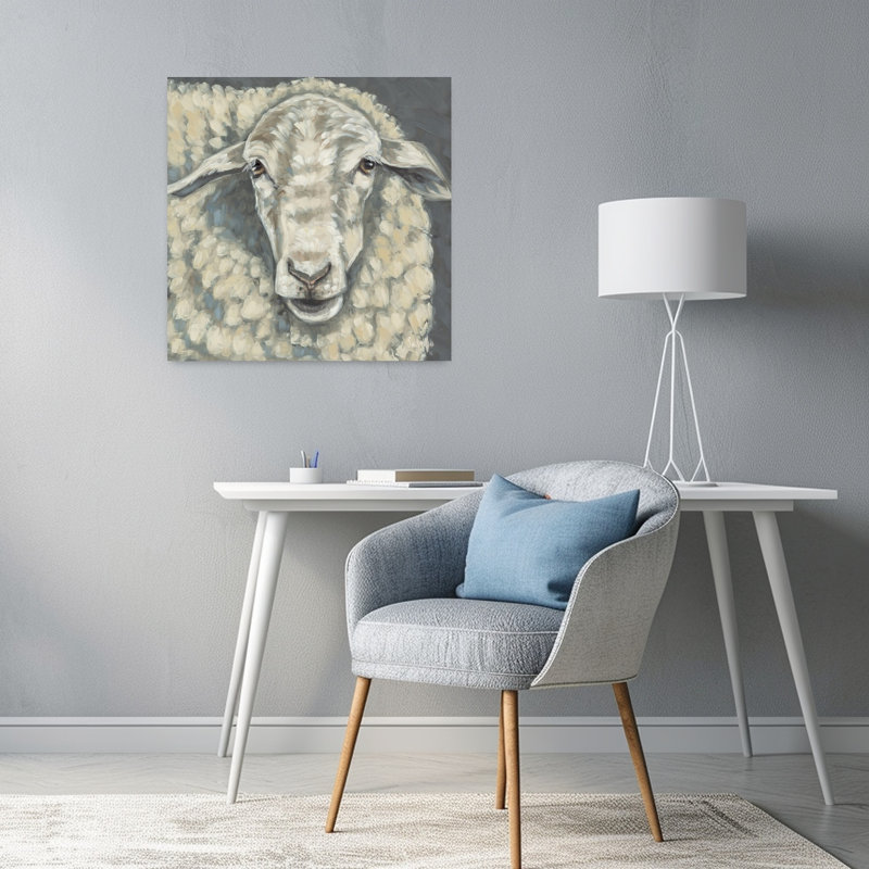 Art moderne texturé en laine de coton avec mouton, H 24 po x l 24 po