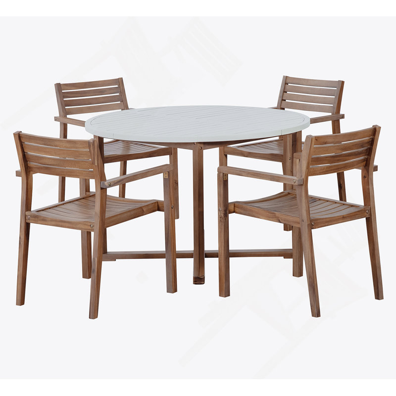 5-Piece Outdoor Dining Set With 4 Wood Chairs, Light Brown