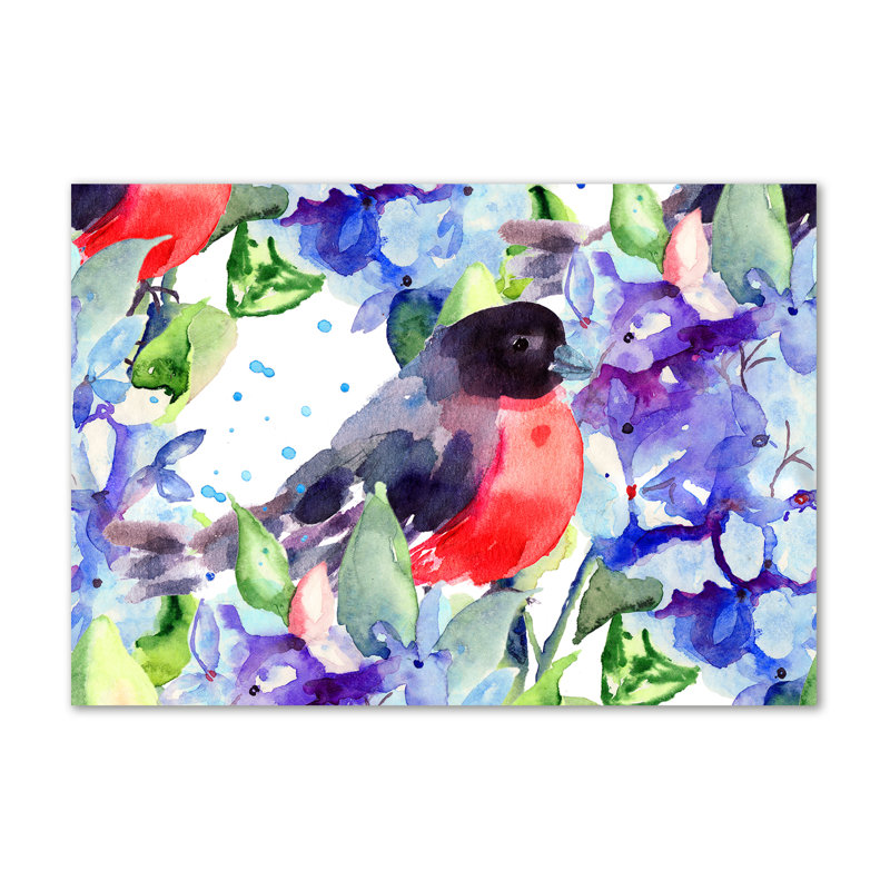 Bird And Flowers - No Frame Print on Canvas