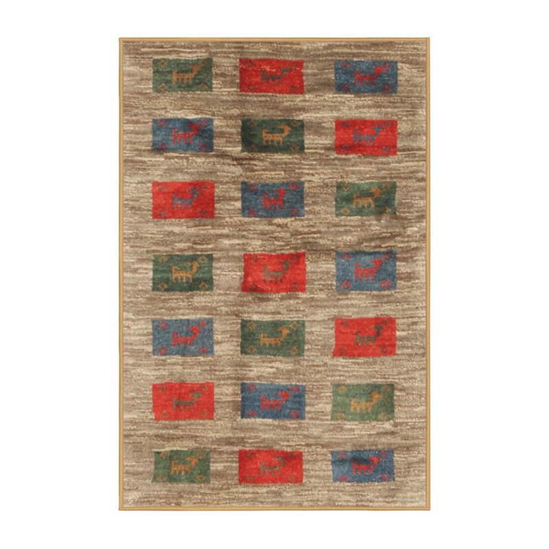 Tapis contemporain rouge / vert Kaphan, Rectangle 2 pi x 3 pi