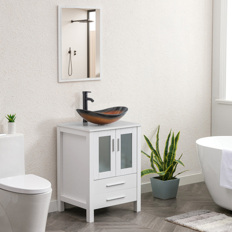 Finition de la base: finition du plateau blanc: meuble-lavabo simple autoportant bleu de 24 po avec comptoir en bois manufacturé