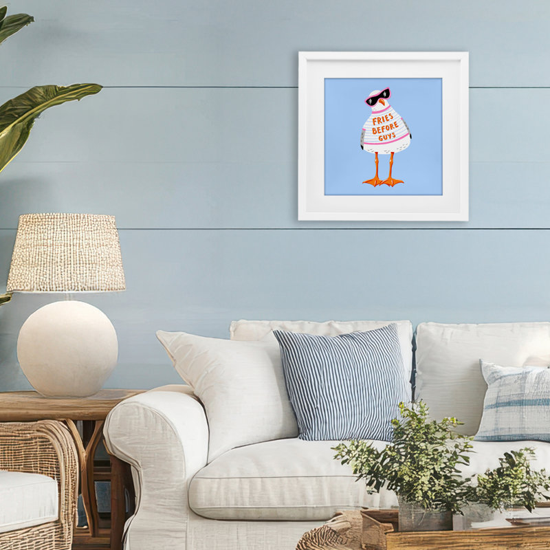 «Fries Before Guys Seagull», reproduction sous verre encadrée, design par Bex Morley Design, H 16 po x l 16 po
