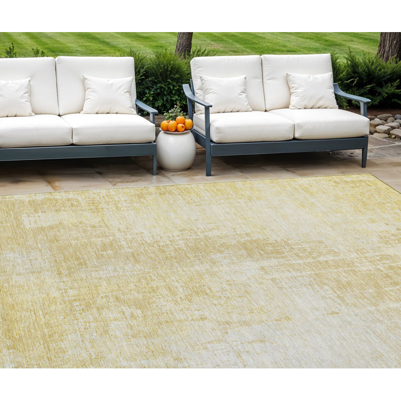 Tapis intérieur lavable abstrait ivoire et beige doré 8 pi x 10 pi