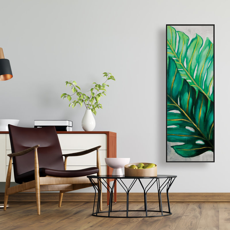 Three Big Exotic Plant Leaves - Décoration sur toile encadrée, H 49,25 po x l 17,25 po