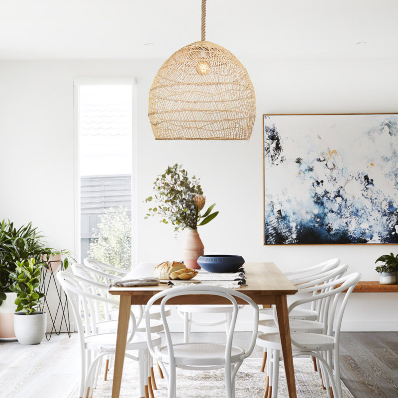 Luminaire suspendu en forme de dôme à 1 lumière avec détails en corde Enloe, H 11,81 po x l 20,47 po x P 20,07 po