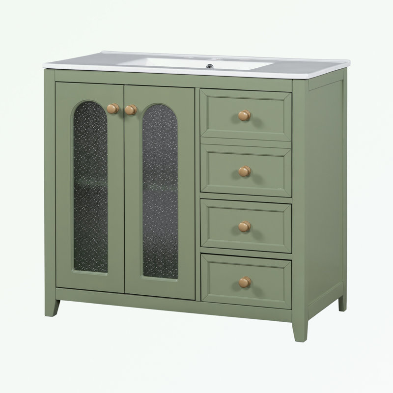 bathroom vanity with two doors, adjustable shelves and three drawers, Green