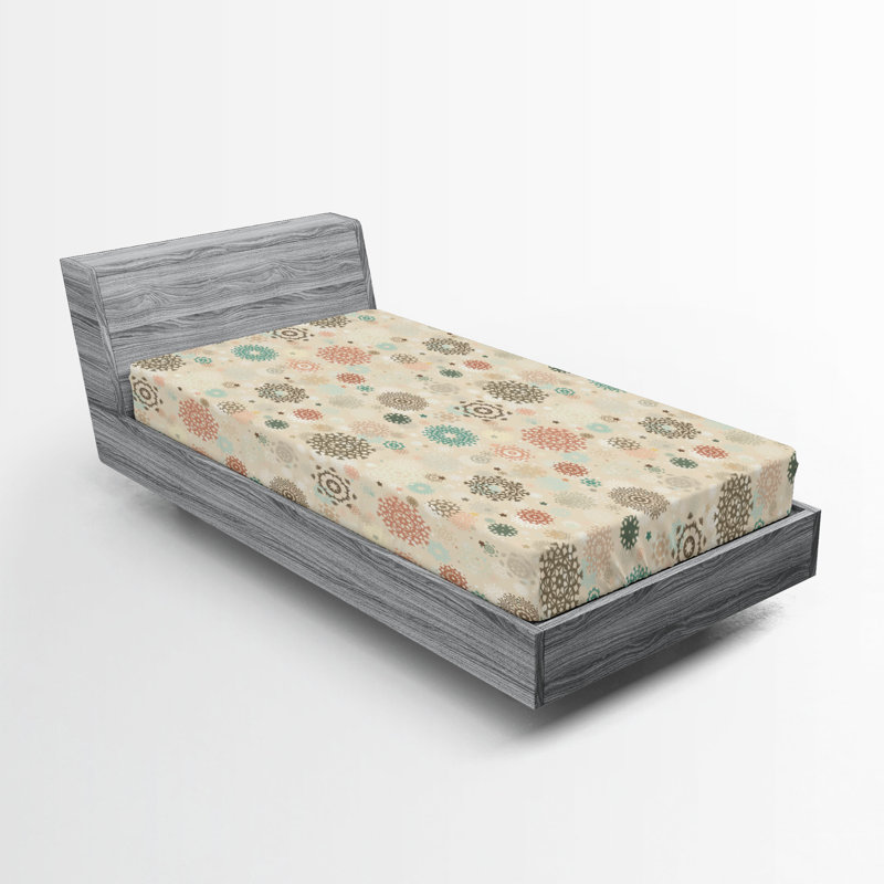 Drap-housse Ambesonne, paquet de 2, Drap-housse de taille simple, Beige / brun / floral rouge