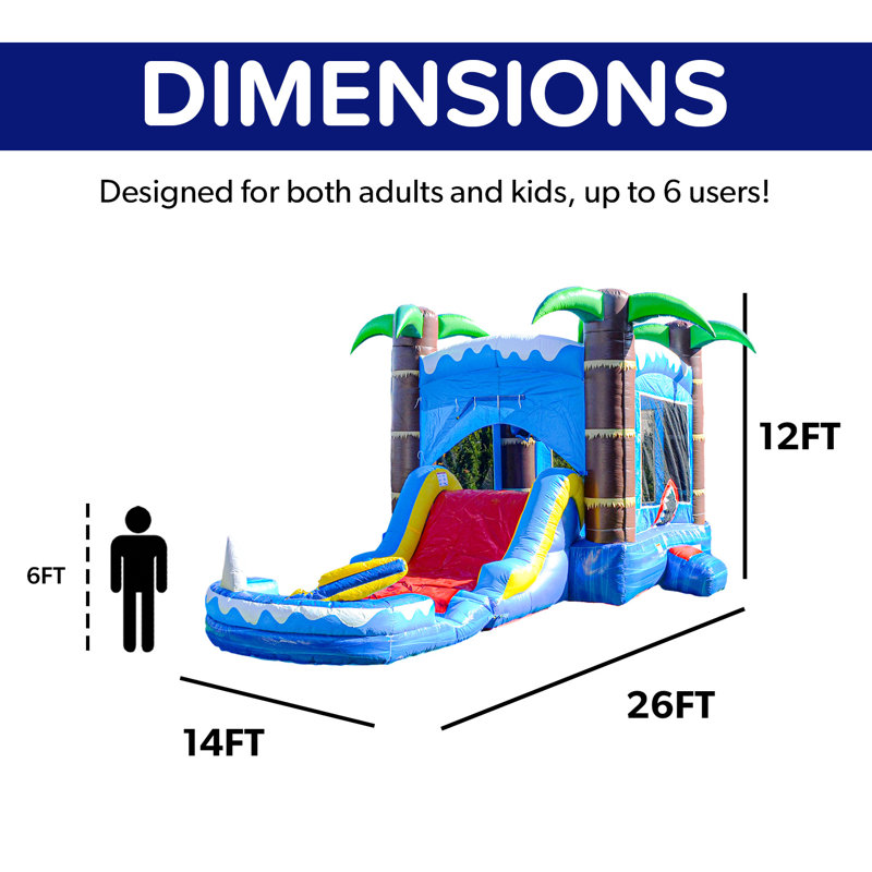 HeroKiddo Ocean Shark Inflatable Water Slide Bounce House Combo (with Pool and Blower)