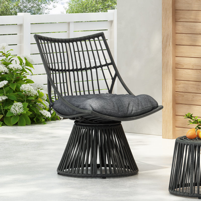 Fauteuil club d'extérieur en osier Darrall, Gris, Gris