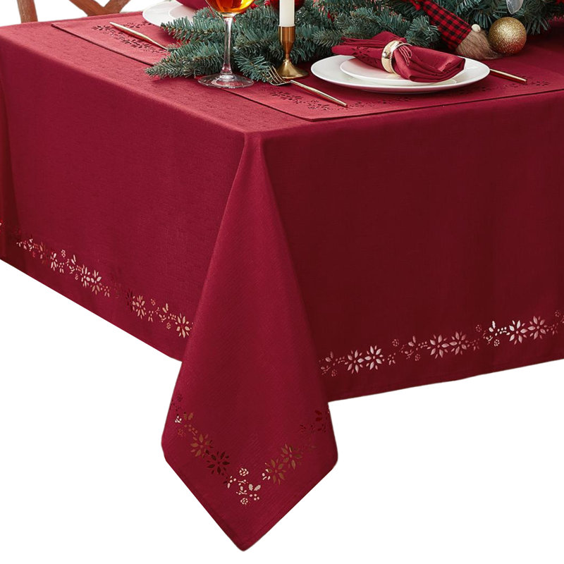 Holmwith Poinsettia Noel Laser Cut Tablecloth, 52" Square, Red