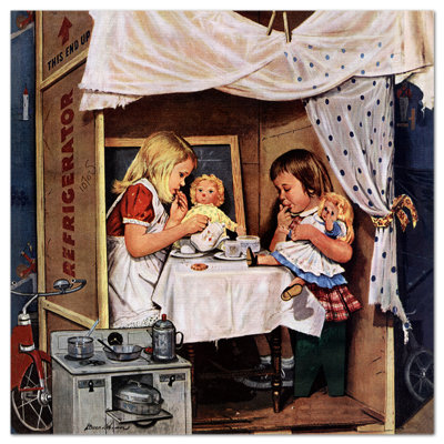 Bambine Giocano A Casa - No Frame Painting on Glass