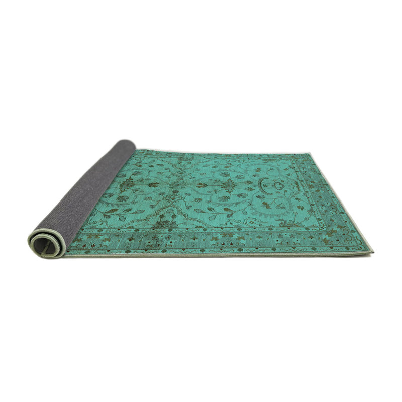Tapis oriental en laine / polyester tissé à la machine en turquoise / brun, Carré 5 pi