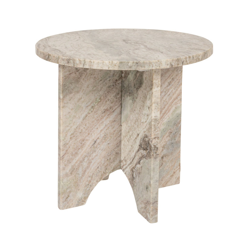 Sculptural Marble Table with Interlocking Base, Beige Marble