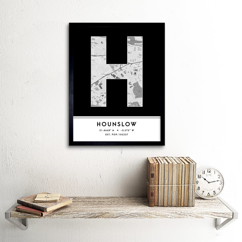 Hounslow City Map Hounslow Black & White - Single Picture Frame Typography