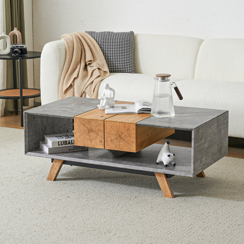 Pedestal 43" W Rectangular Coffee Table with Two Storage Drawers
