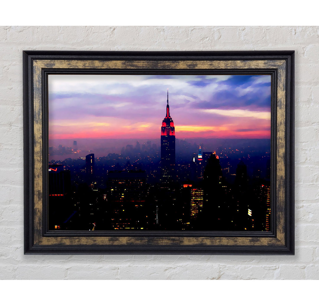 New York Empire State Pink Glow - Einzelner Bilderrahmen Kunstdrucke