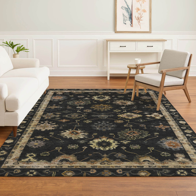 Premium Machine Washable Mayfield AMF2045 Global Rug, 2'6" x 3'10", Black