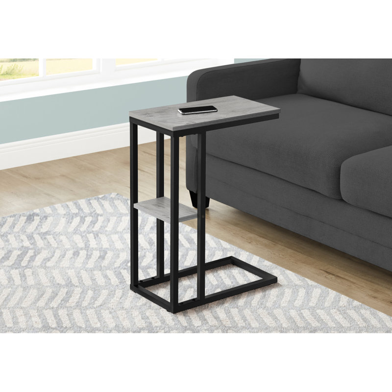 Table d'appoint, en forme de C, bout, côté, collation, salon, chambre à coucher, stratifié gris, métal noir, contemporain, moderne