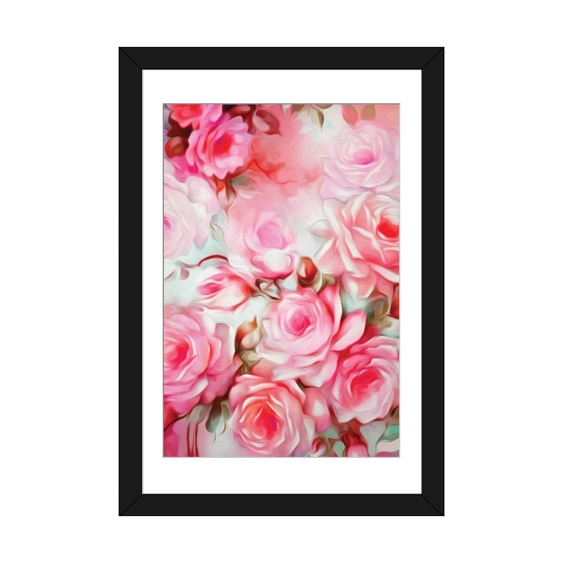 «Shabby Elegance Pink», impression sur toile, H 24 po x l 16 po x P 1 po, Papier d'art encadré noir, Blanc