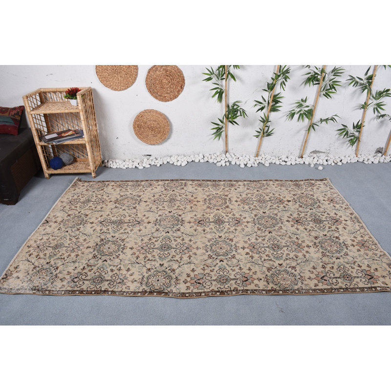Tapis décoratif, tapis de 4,4 pi x 7,9 pi, tapis turc, tapis froids bruns, tapis frais, tapis rétro