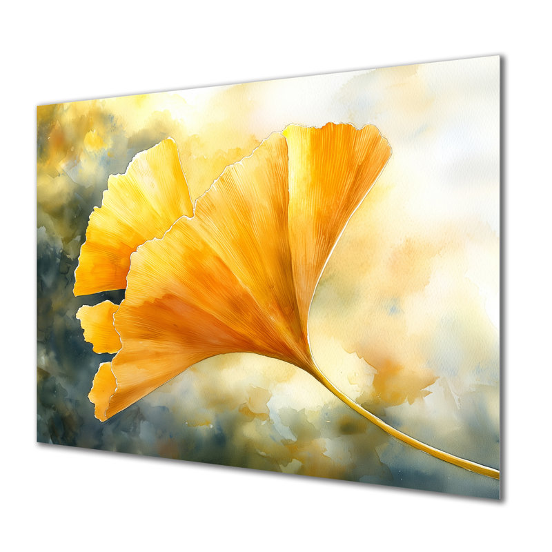 Golden Ginkgo Leaf I - feuilles, impressions sur métal, H 30 po x l 40 po