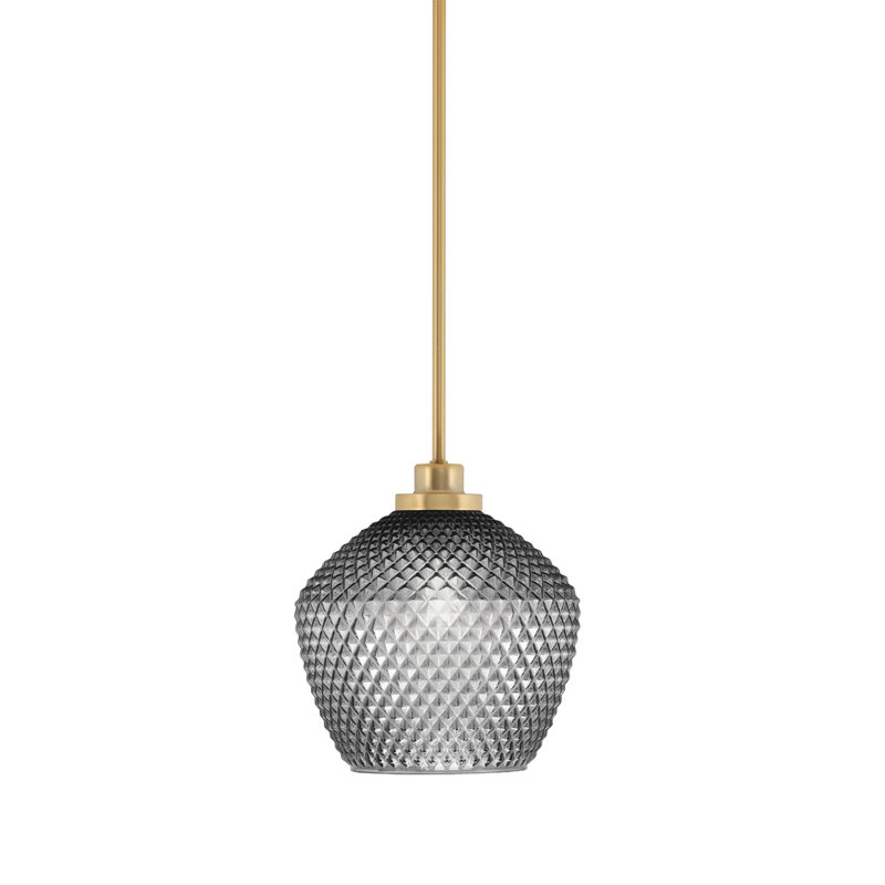 Mini-luminaire suspendu Scituate en laiton New Age, verre fumé 9 po, Laiton, Clair