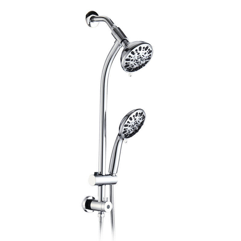 Pomme de douche à 7 réglages - Barre coulissante en acier inoxydable, double tête, fixation murale, raccordement 1/2 po, 7 fonctions