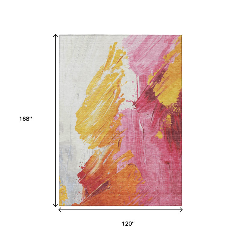Tapis intérieur lavable abstrait 10 pi x 14 pi doré et orange