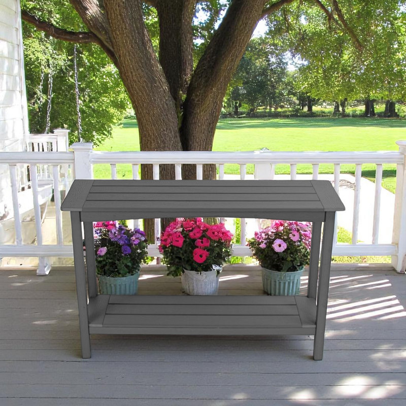 Outdoor 48'' Patio HDPE Adirondack 2-Tier Shelf Console Table, Rectangular Table Side Table, All-Weather Resistance, Black