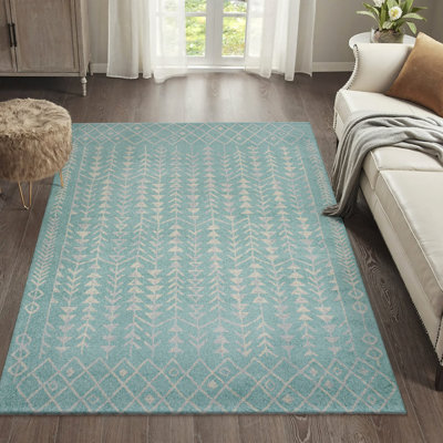 Kelliann Moroccan Geometric Turquoise/Cream Rug