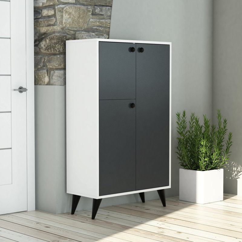 Armoire de rangement pour chaussures 6 paires, Blanc / gris