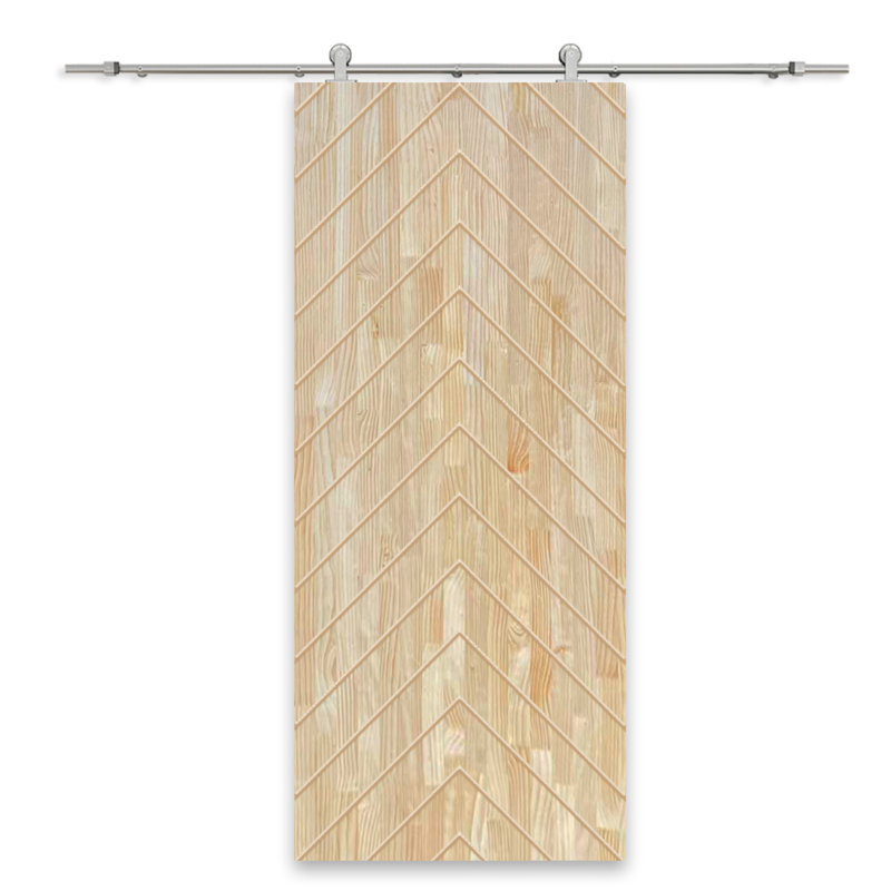 Porte de grange 84 po à panneaux creux peints avec quincaillerie d'installation, 24 po x 84 po, Inachevé
