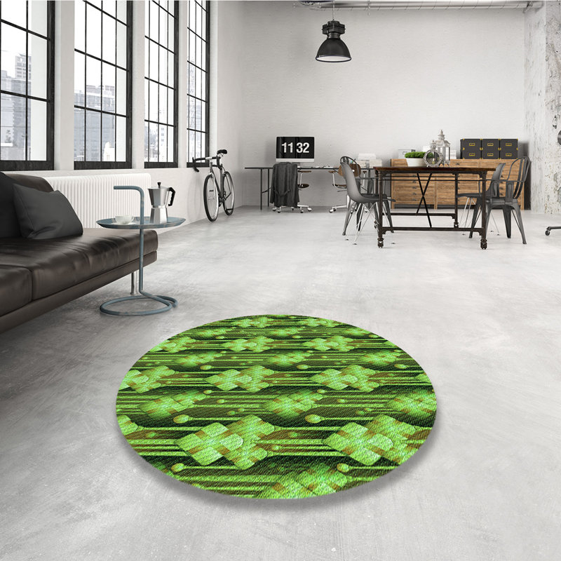 Tapis vert à motif abstrait, Rond 8 pi