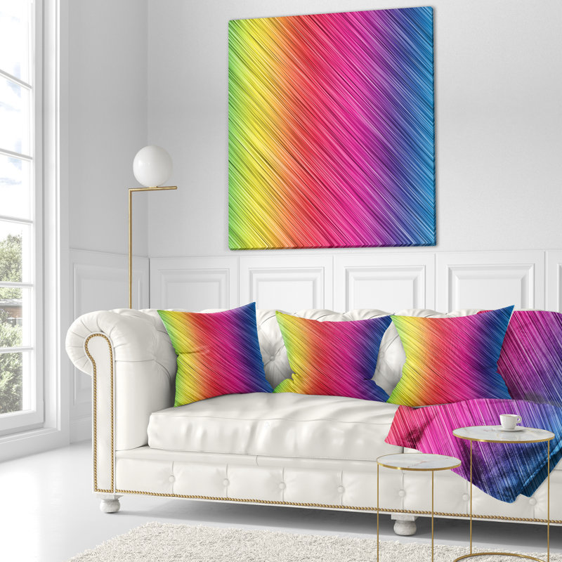 Lignes multicolores néon incandescent - Coussin imprimé abstrait, 16 po x 1 po, Carré