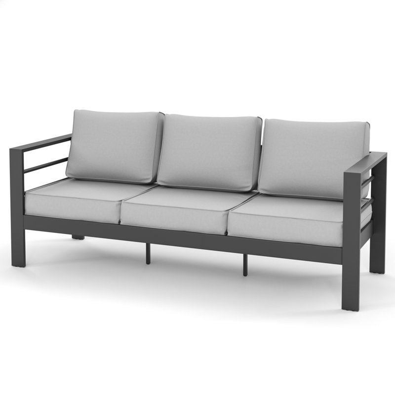 3-Person Aluminum Sofa With Cushion, Light Gray, Charcoal Gray