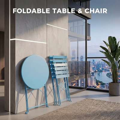 Ensemble de bistro pliant 3 pièces – Mobilier de jardin en acier avec 2 chaises et une table