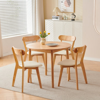 5 Piece Round Solid Wood Dining Set, Farmhouse Table with Set of 4 Chairs, 100% Natural Timber, FSC Certified for Kitchen & Dining Room