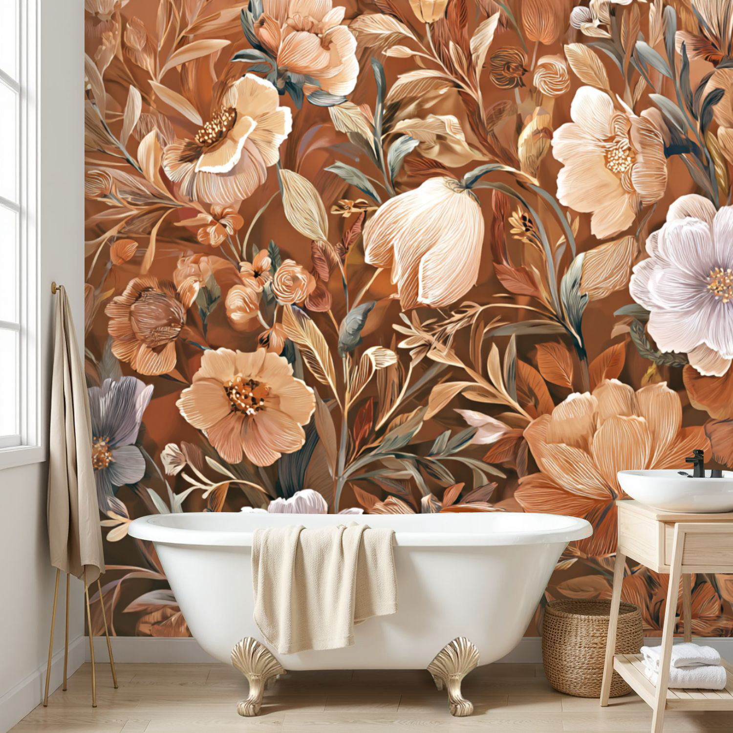 Latitude Run® Wall Mural Peel and Stick Wallpaper Seamless Floral Boho ...