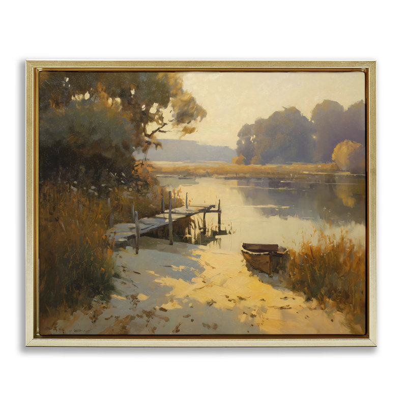 Golden Hour en cadre flottant d'automne, design par Arlington Prints, H 25 po x l 31 po, Cadre flottant métallique doré