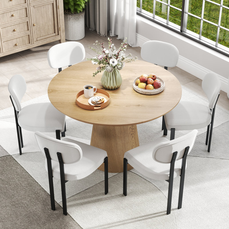 Ensemble de table de salle à manger 31,6 "H, Bois, 7 pièces : table, 6 chaises, Orange
