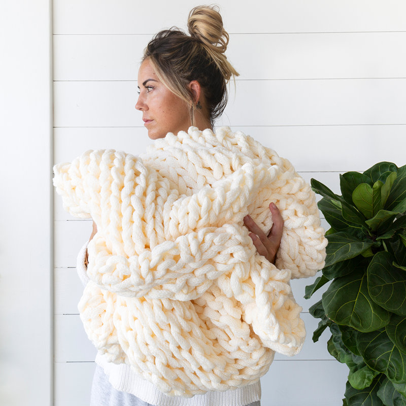 Ivory Ultra-Soft Chunky Knit Acrylic Throw Blanket 47'' x 59''